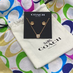 COACH Open Circle Necklace and Tea Rose Stud Set.